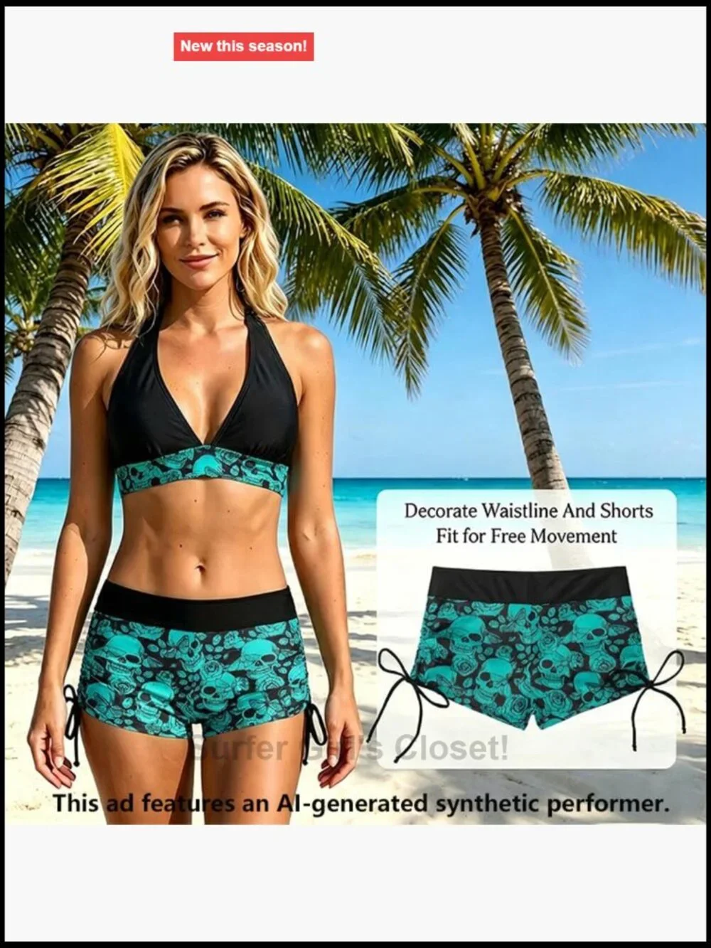 Two Piece Halter Bikini Set with Boy Shorts and Secure Waistband